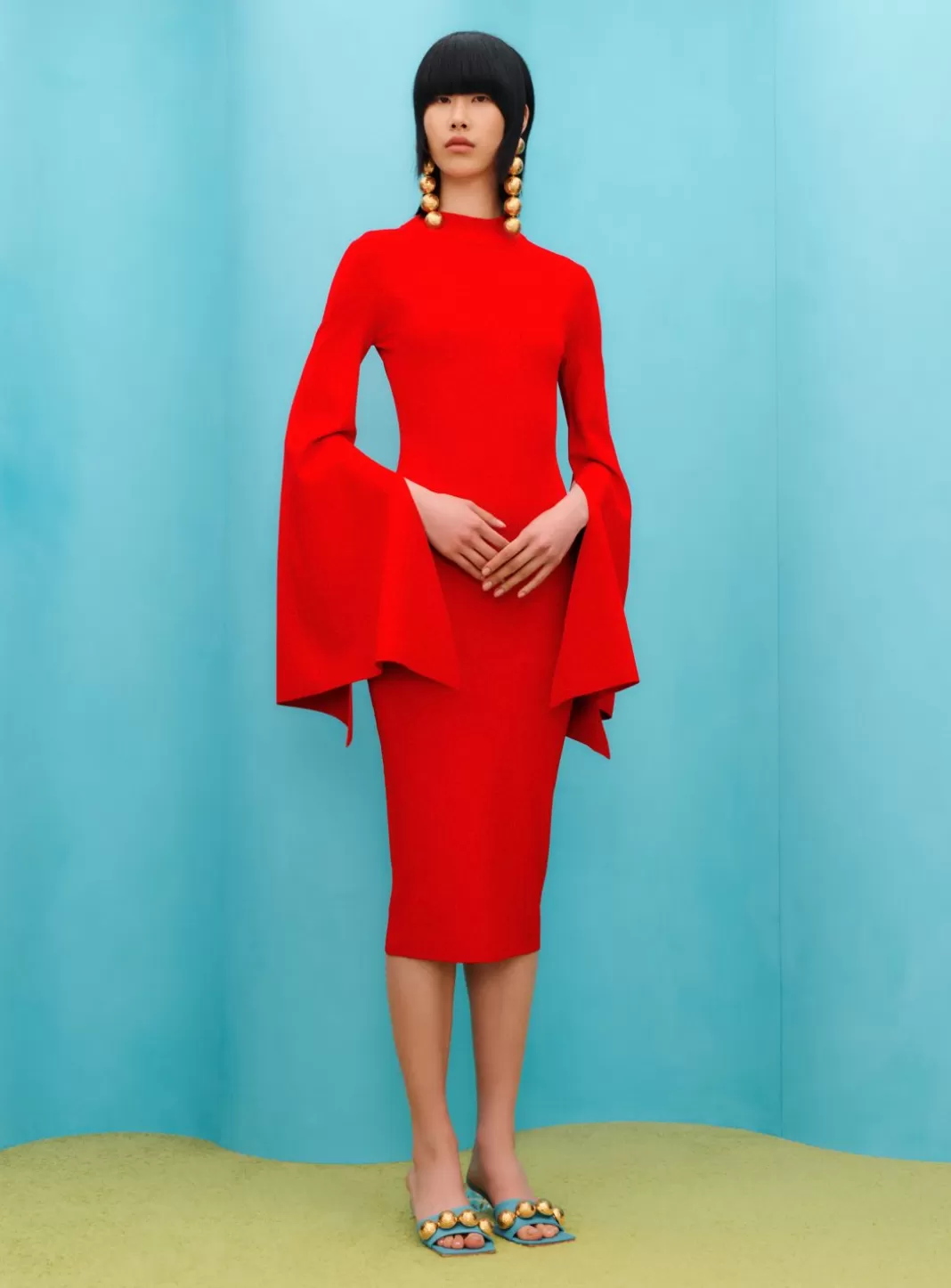 Solace London Modest^The Ami Midi Dress In Red