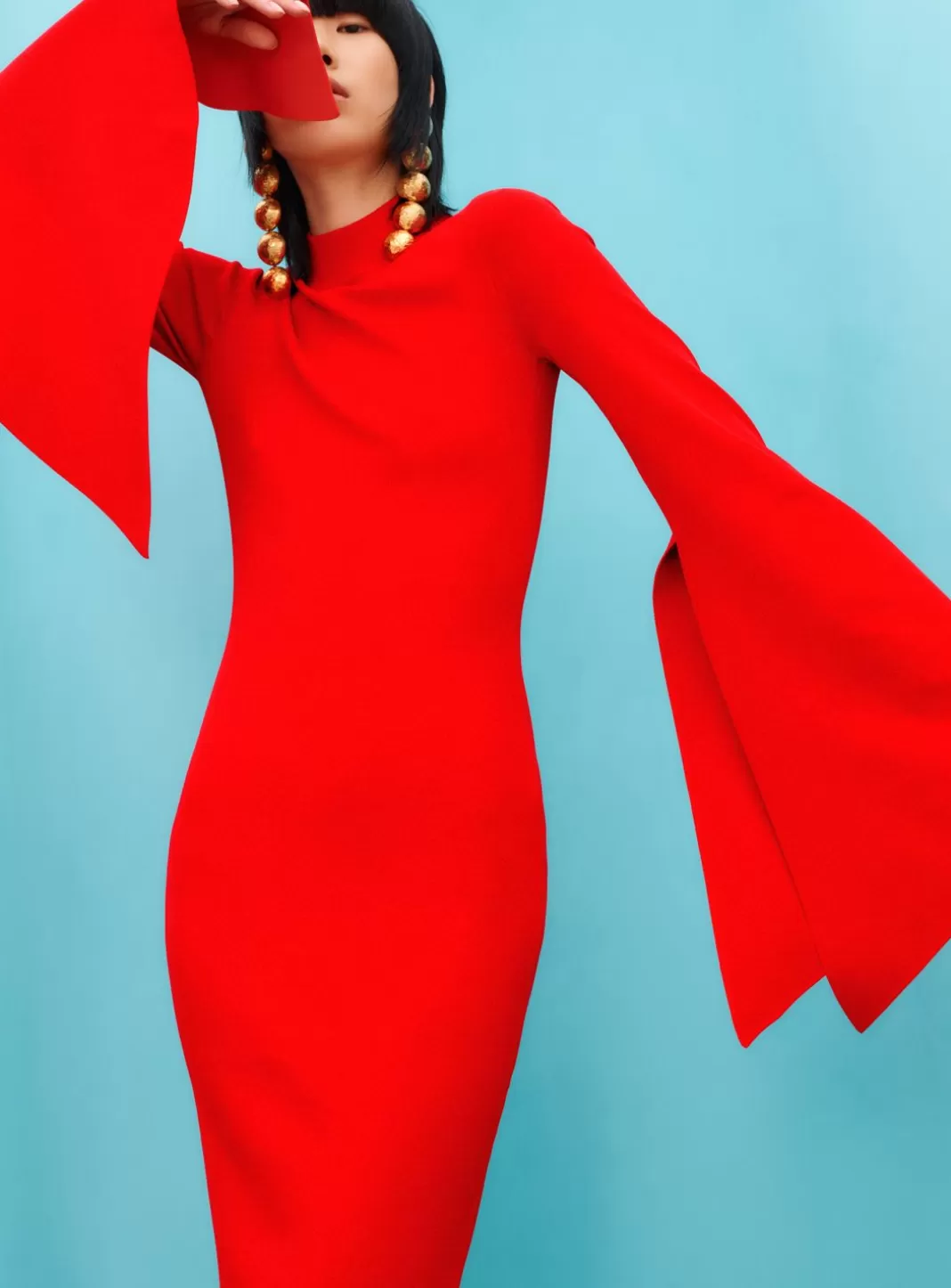 Solace London Modest^The Ami Midi Dress In Red