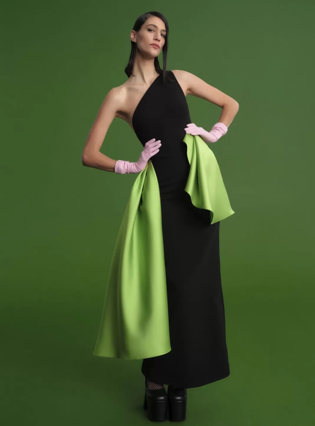 Solace London Dresses^The Calla Maxi Dress In Black & Chartreuse