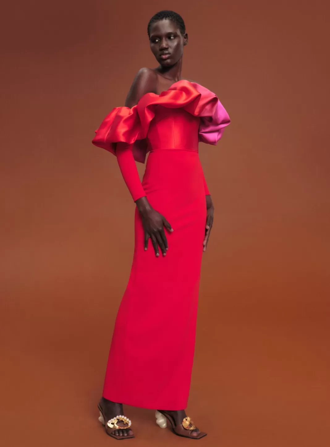 Solace London Dresses^The Elson Maxi Dress In Royal Red & Pink Ombre