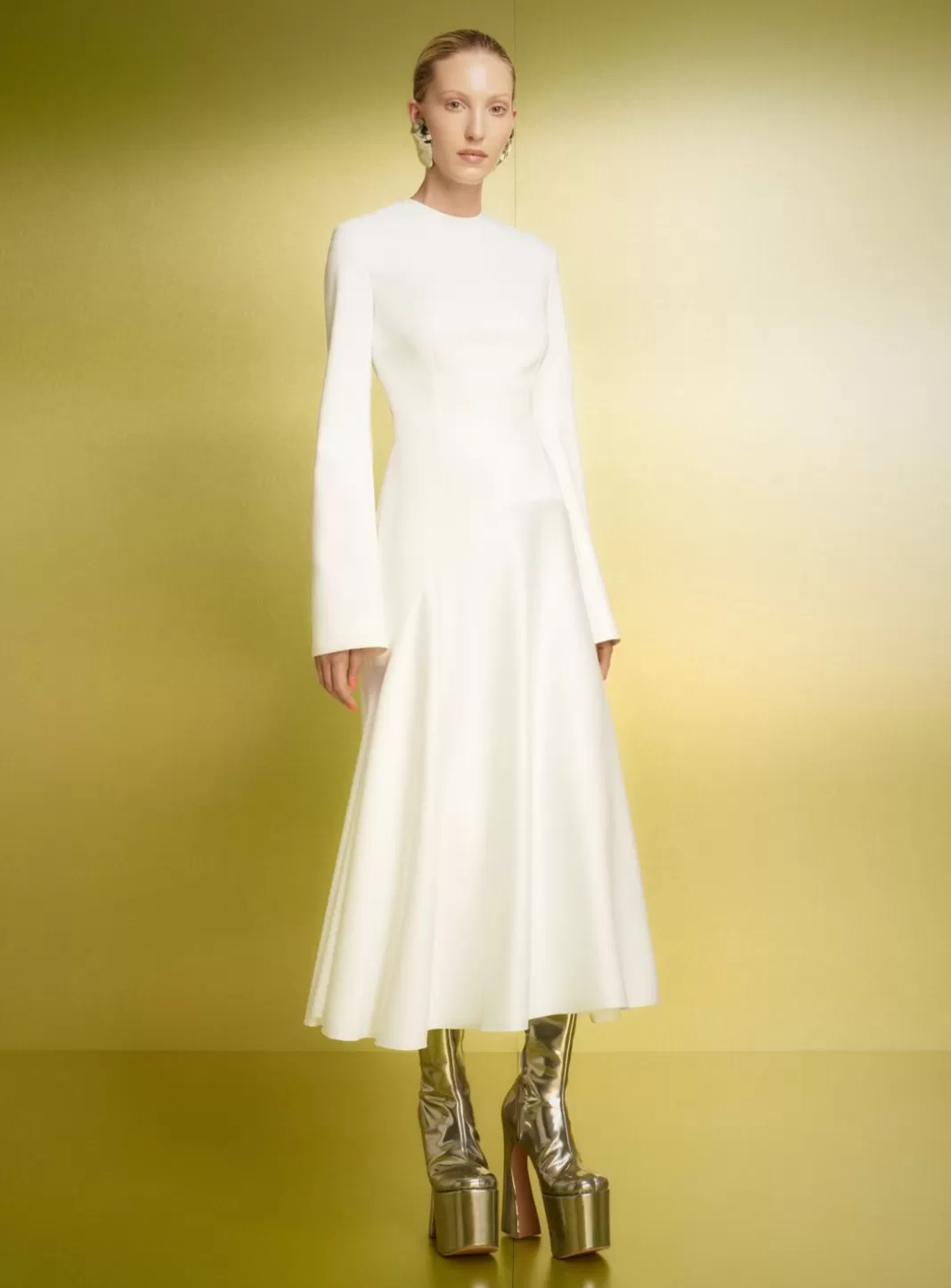 Solace London Bridal^The Gaia Midi Dress In Cream