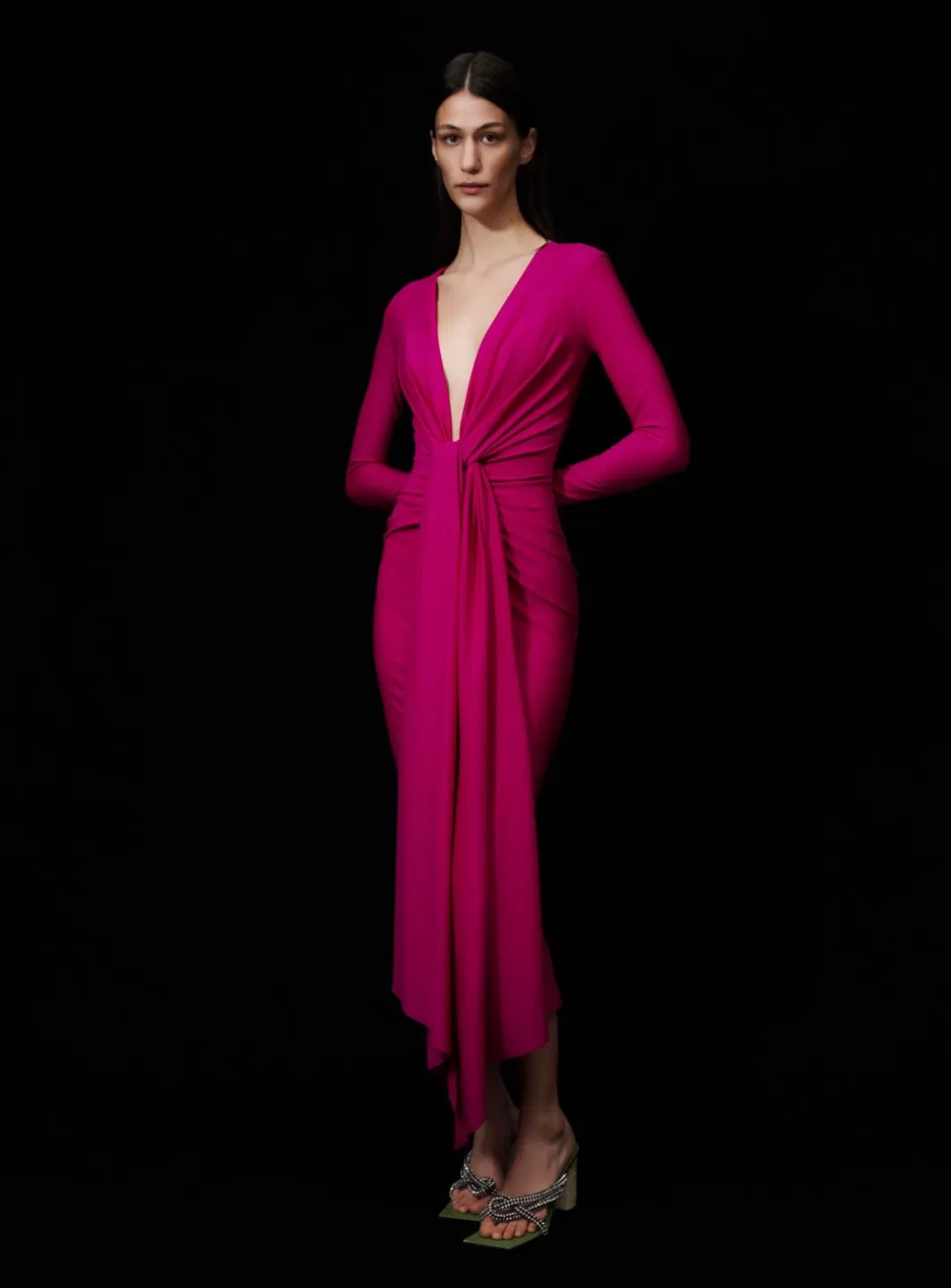 Solace London Dresses^The Lorena Midi Dress In Fuchsia