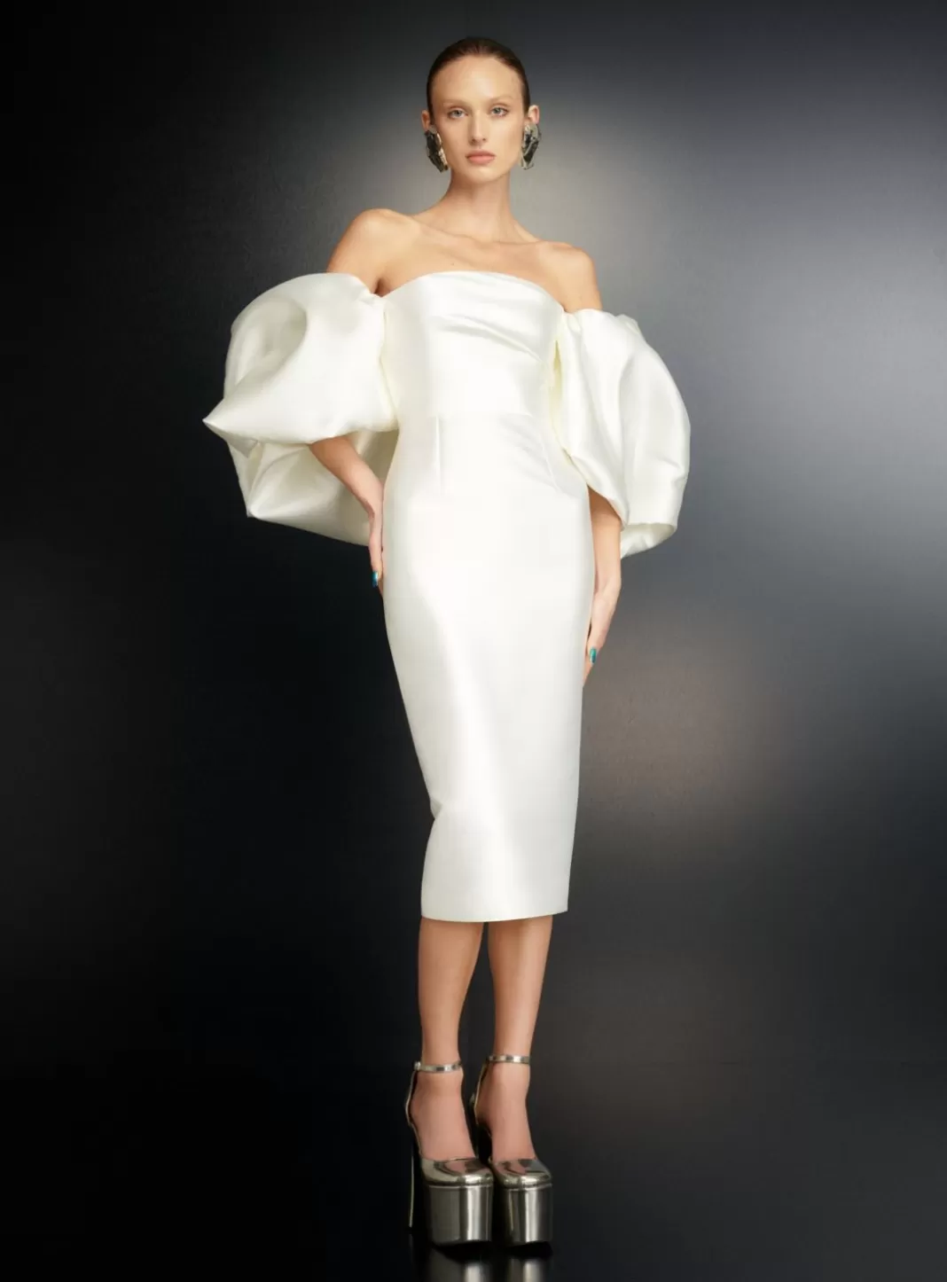 Solace London Bridal^The Marcia Midi Dress In Cream