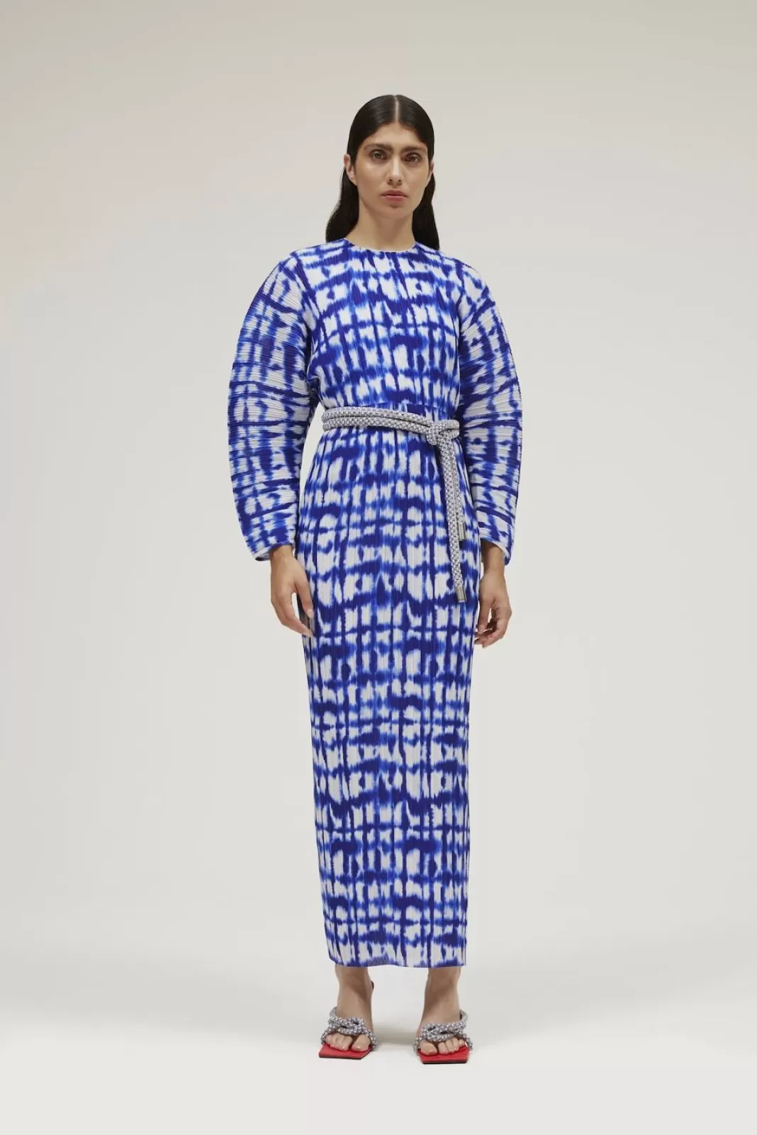 Solace London Modest^The Mirabelle Dress In Cobalt Blue Painted Check